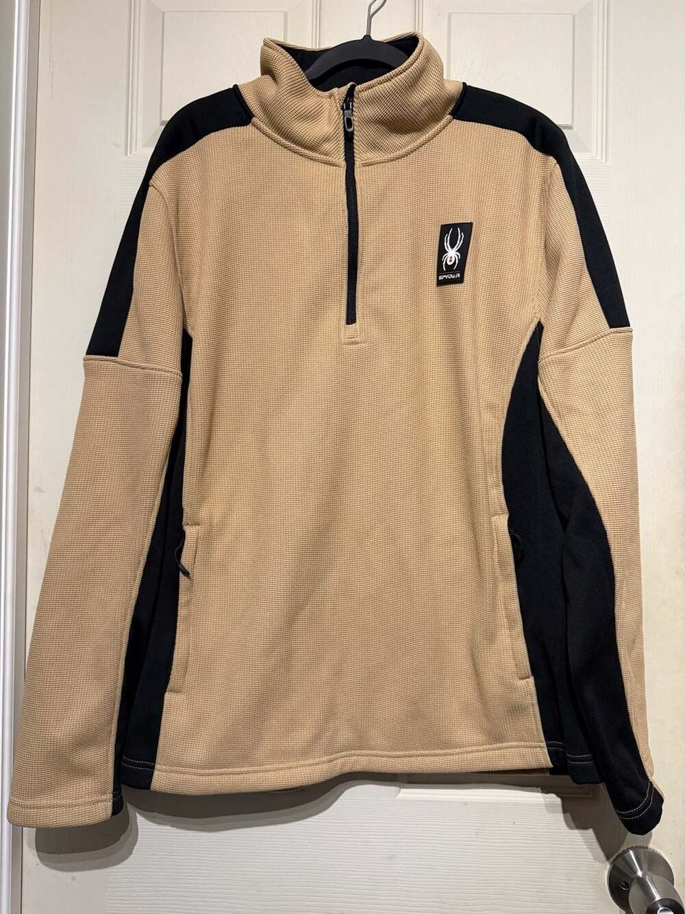 Spyder 1/4 Zip Pullover Size XLTan Black Waffle Knit
